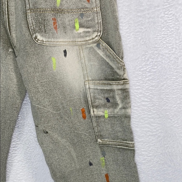 Tan Straight-Leg Jeans with Distressed Artistic Flair - Picture 4 of 8